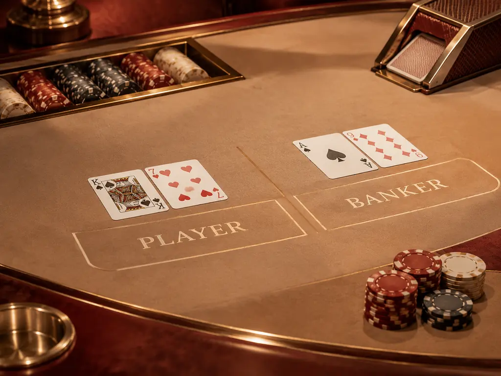 Dua tangan kartu baccarat di atas meja kasino