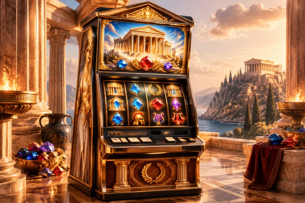 Mesin slot dengan tema kuil Yunani di kasino