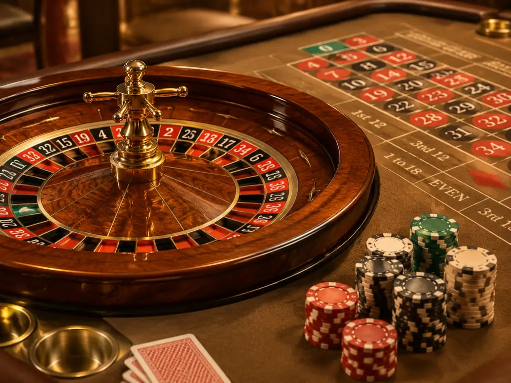 Roda roulette Eropa dengan satu nol dan tata letak angka